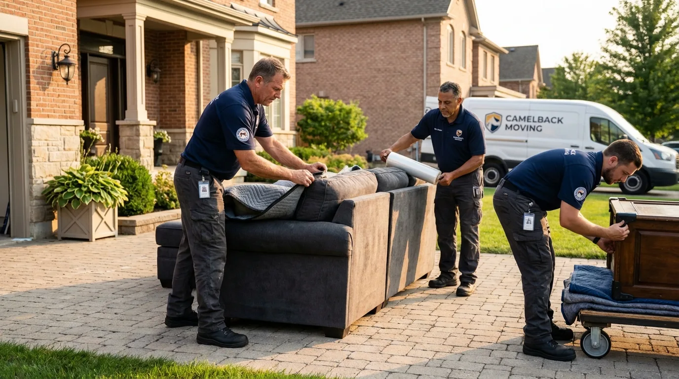 Large estate moving crew wrapping furniture in Morris, OK