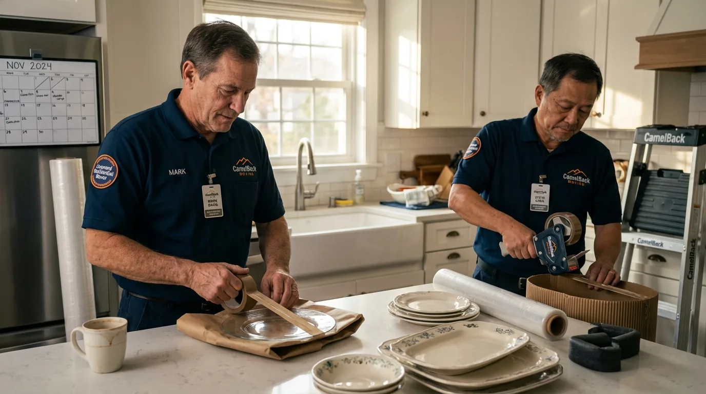 Professional crew packing kitchen dishware in Morris, OK